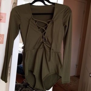 Army green lace up bodysuit